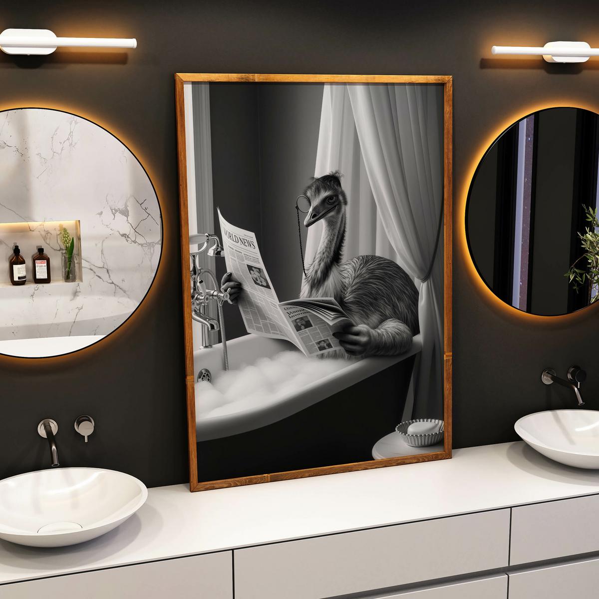 POSTER für Badezimmer WC Strauß in Badewanne Zeitung Abstraktion 50x70cm - Schwarz/Weiß, Papier (50/70/1cm) - Muralo