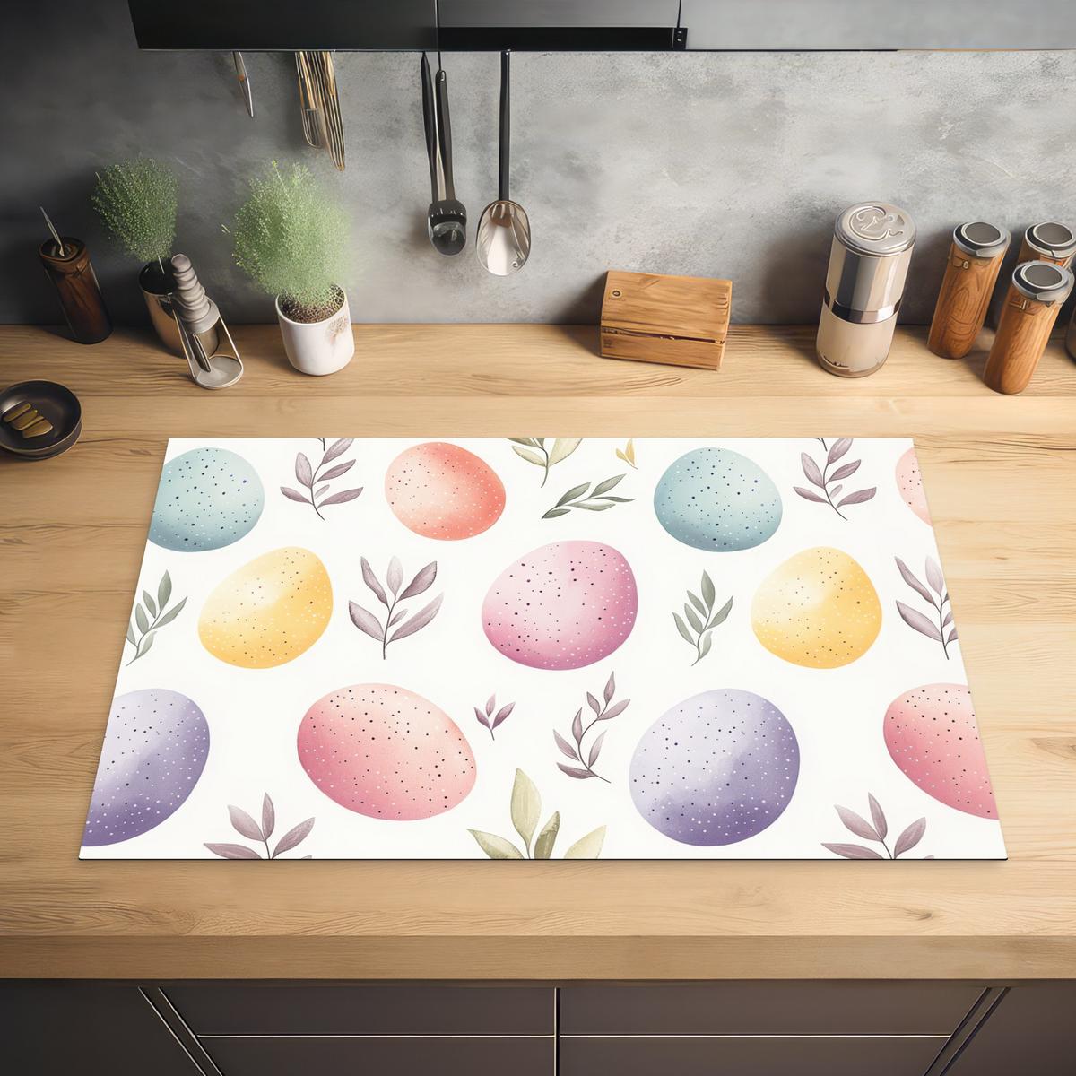 HERDABDECKPLATTE Eier - Bunt - Muster Induktionsmatte 81x52 cm - Weiß, Kunststoff (81/52/0.2cm) - MuchoWow