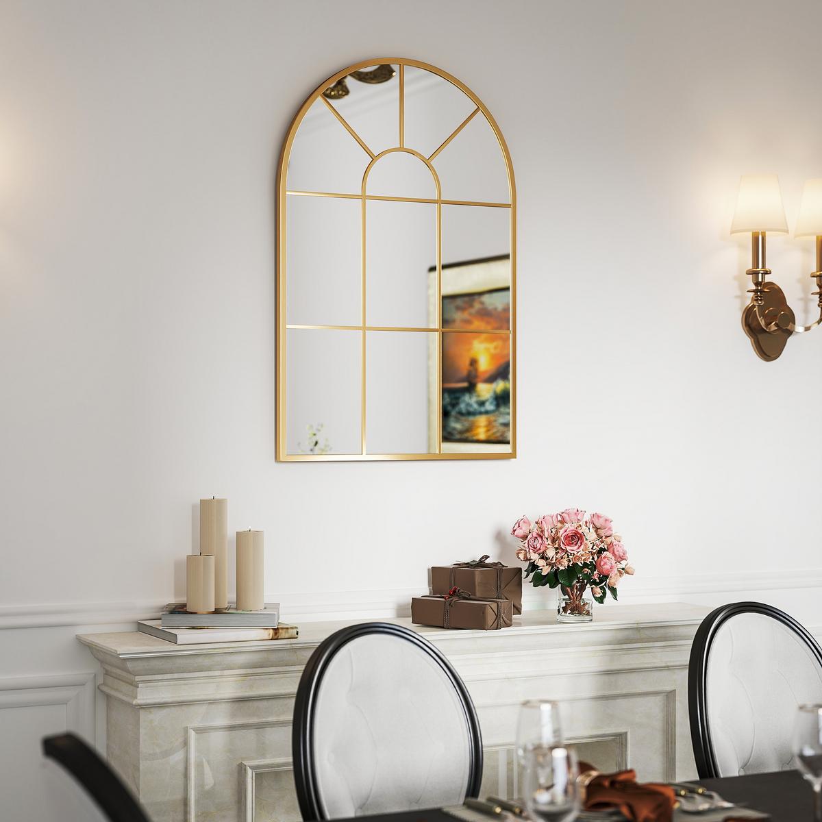 WANDSPIEGEL Fensterspiegel 91 x 60 cm Dekorativ Spiegel mit Metallrahmen Gold - Goldfarben, Glas/Metall (2/60/91cm) - HOMCOM