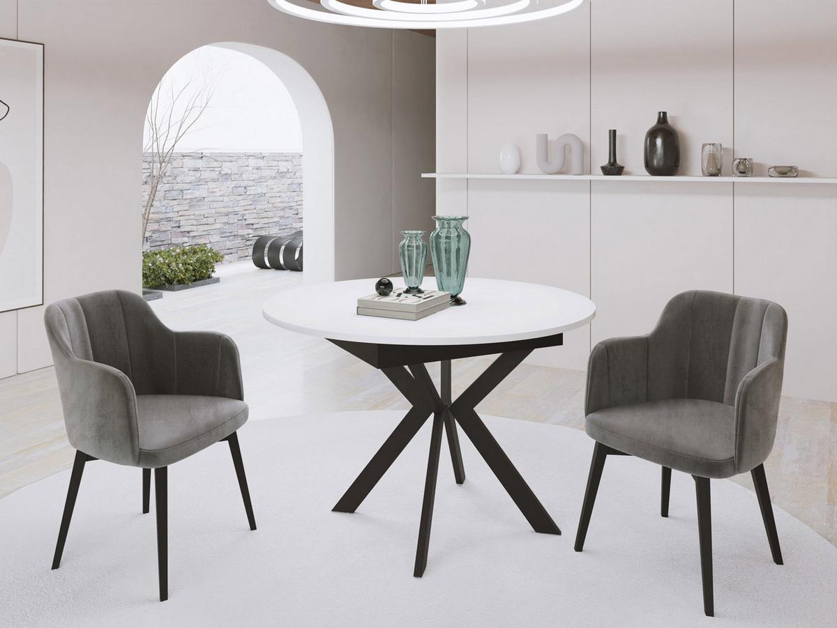 ESSTISCH Lily runder ausziehbarer, Weiß 100-140/100/76 cm - Schwarz/Weiß, Holzwerkstoff/Metall (100/140/76cm) - WFL GROUP