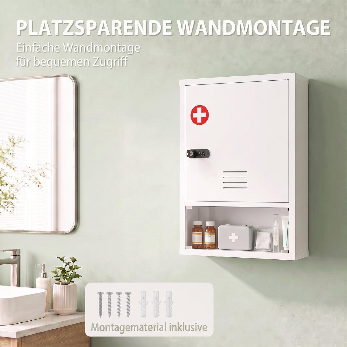 MEDIZINSCHRANK Kaltgewalzter Stahl Weiß - Weiß, Metall (15/60/40cm) - HOMCOM