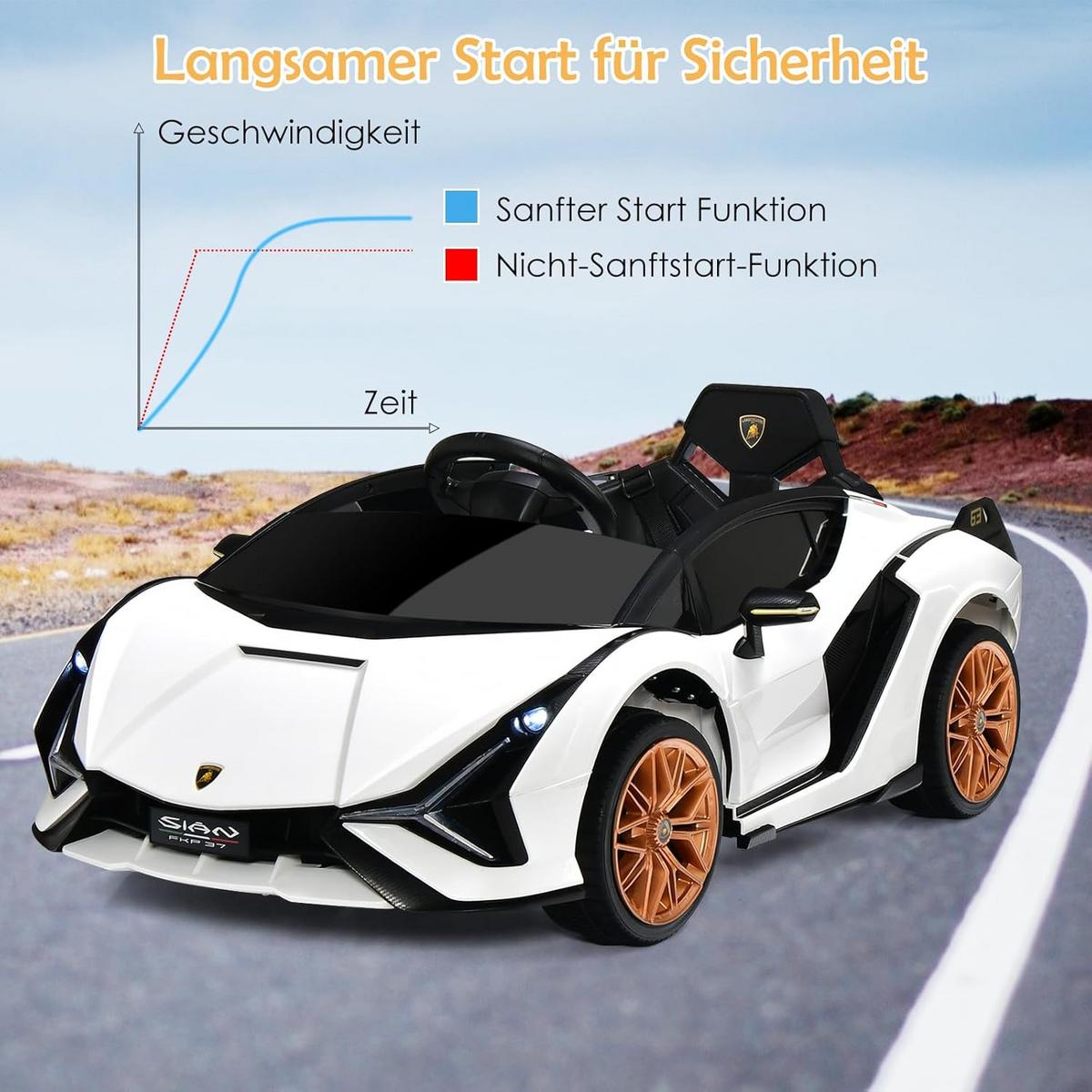 KINDERAUTO Lamborghini 12V Weiß - Weiß, Kunststoff (108/41/64cm) - COSTWAY