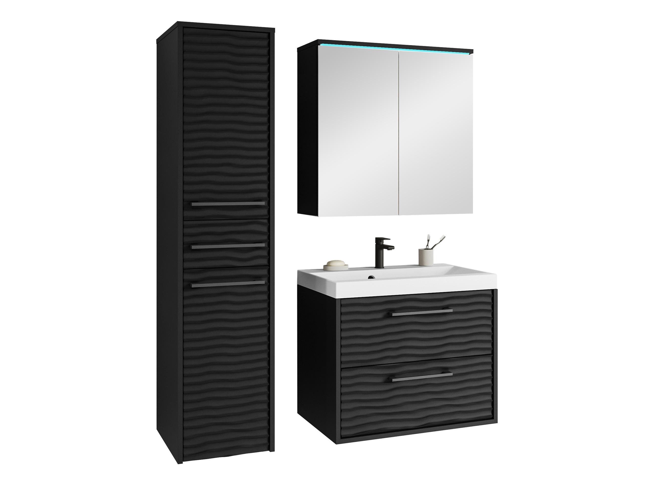BADMÖBEL-SET Canavas I mit blauer LED Beleuchtung - Schwarz, Holzwerkstoff/Metall (30/130/35cm) - MIRJAN24