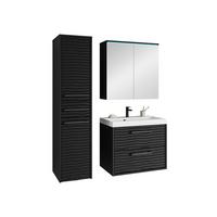 BADMÖBEL-SET Canavas I mit blauer LED Beleuchtung - Schwarz, Holzwerkstoff/Metall (30/130/35cm) - MIRJAN24