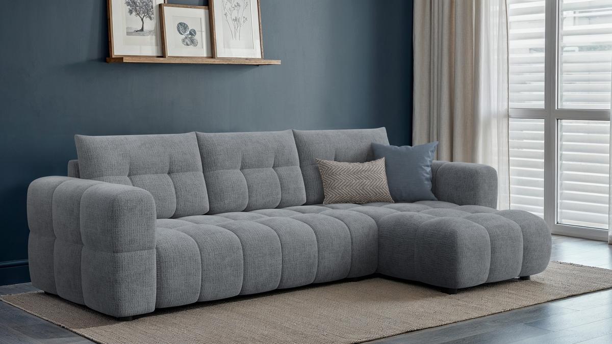 ECKSOFA CLOUDI 4-Sitzer rechts, dunkelgrau - Dunkelgrau/Schwarz, Holz/Textil (294/160cm) - Wozimo