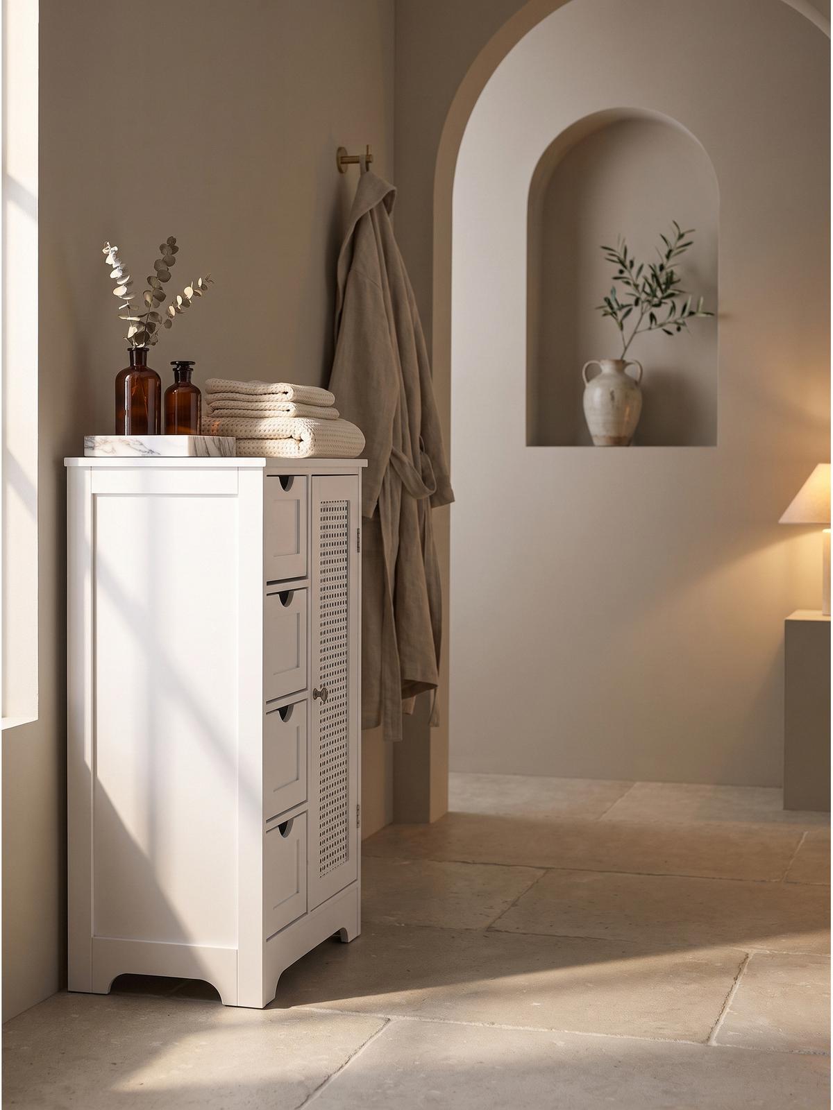 BADSCHRANK ADOUR, MDF, mit Stauraum, Weiß, 55 x 30 x 80 cm - Weiß, Holzwerkstoff/Metall (55/80/30cm) - KADIMA DESIGN