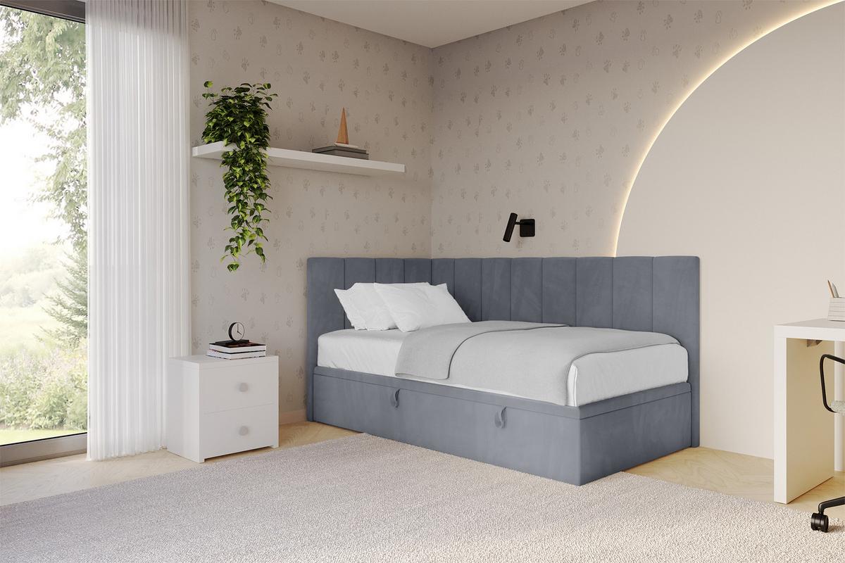 EINZELBETT Jugendbett mit Bettkasten Rechts, mit Matratze - LOVY 90x200 Grau - Grau, Holzwerkstoff/Textil (90/200cm) - ALTDECOR