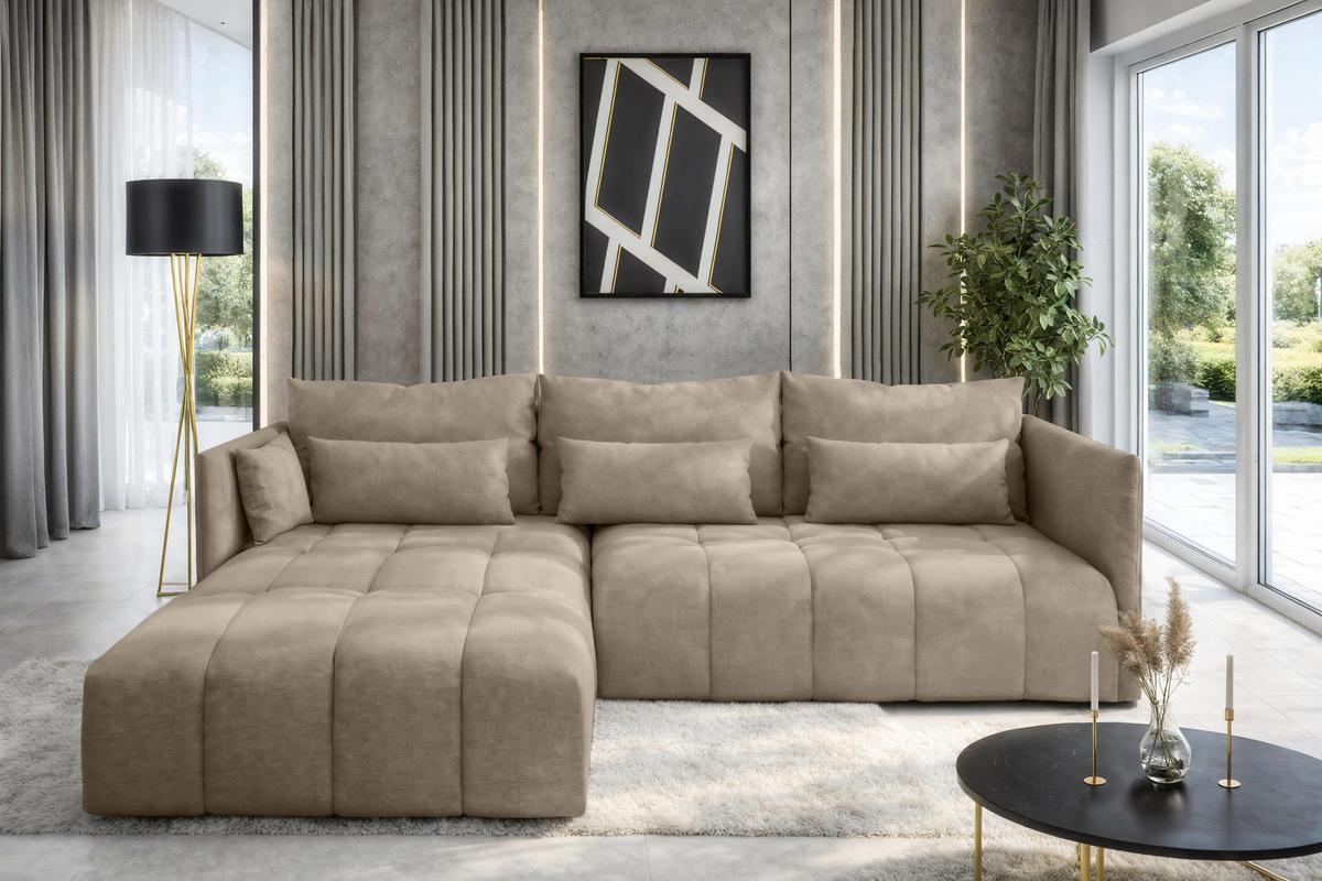 ECKSOFA L Form Cosmova Hellbraun 248/180/83 cm mit Schlaffunktion - Hellbraun/Schwarz, Kunststoff/Textil (248/180cm) - AX Living