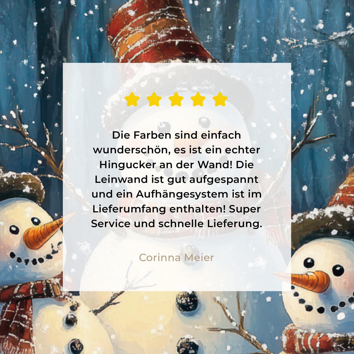 LEINWANDBILD Schneemann - Schnee - Winter - Wald Wandbild Wohnzimmer 60x80 cm - Hellblau, Textil (60/80cm) - MuchoWow