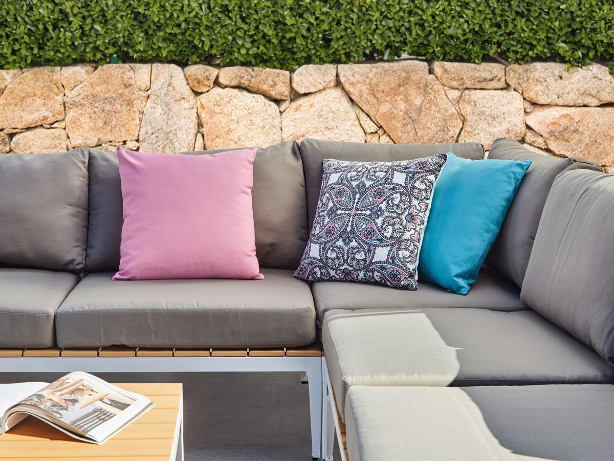 GARTENKISSEN 3er-Set Purpur 45/45 cm Tide - Pink/Violett, Textil (45/10/45cm) - Beliani