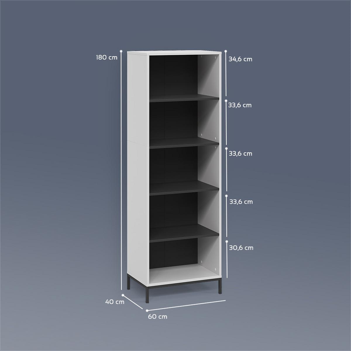 BÜCHERREGAL Aterno Weiß mit 5 Fächern - Weiß, Holzwerkstoff (60/180/40cm) - Livinity®