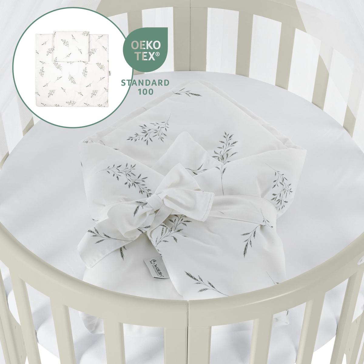BABYBETT OLIVE OVAL 7in1 mit Matratze und Himmelset - Olivgrün/Weiß, Holz/Textil (73/125cm) - waldin