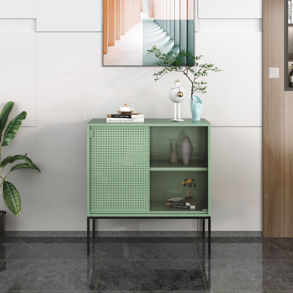 SIDEBOARD Eidsvoll - Schwarz/Grün, Metall (80/85/45cm) - [en.casa]
