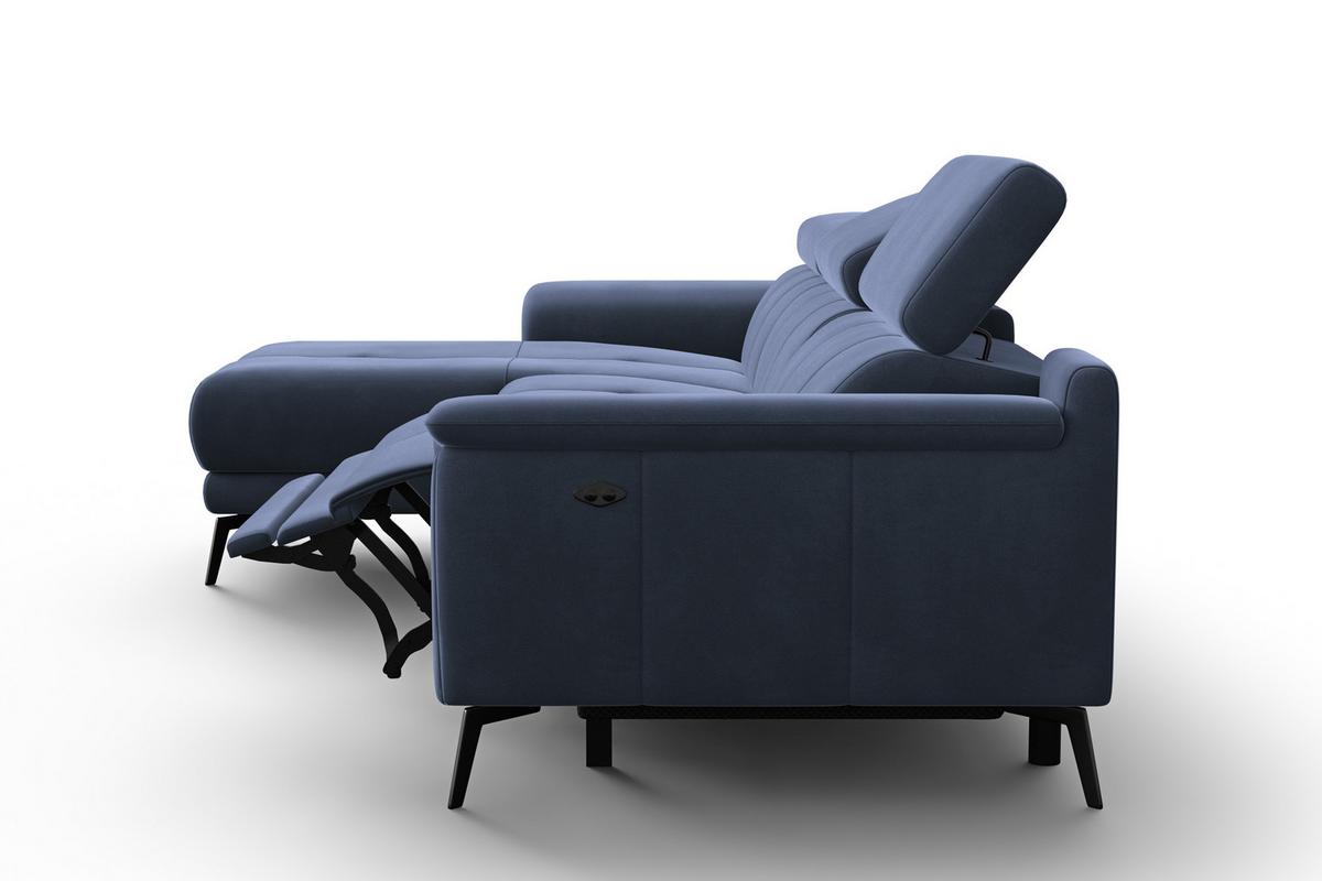 ECKSOFA FIERO 4-Sitzer LINKS, Marineblauer Veloursstoff - Blau/Schwarz, Holz/Textil (288/170cm) - Courtois Laville