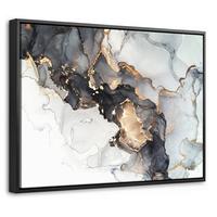LEINWAND Bilder mit Rahmen - Marmor - Schwarz - Weiß - Gold - Luxus - Abstrakt - 40x30 - Goldfarben, Textil (40/30cm) - MuchoWow