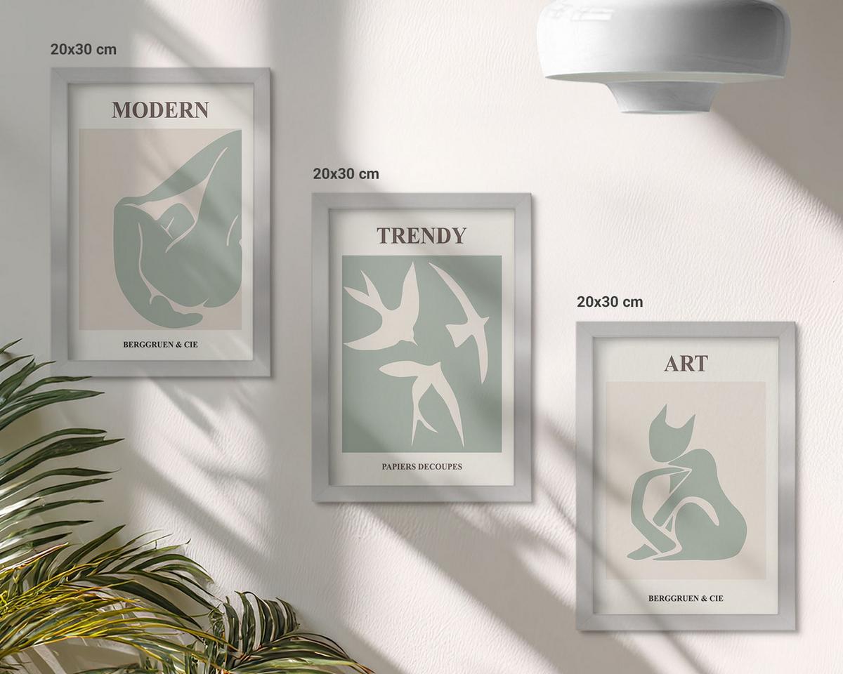 BILDER SET 3er Set - 20x30 cm Silberner Rahmen - Matisse abstrakte Figuren - Silberfarben, Kunststoff (20/30cm) - TULUP