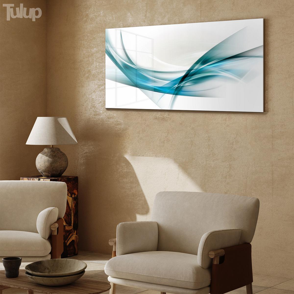 GLASBILD 120x60 cm Linienkunst - Hellblau, Glas (120/60cm) - TULUP