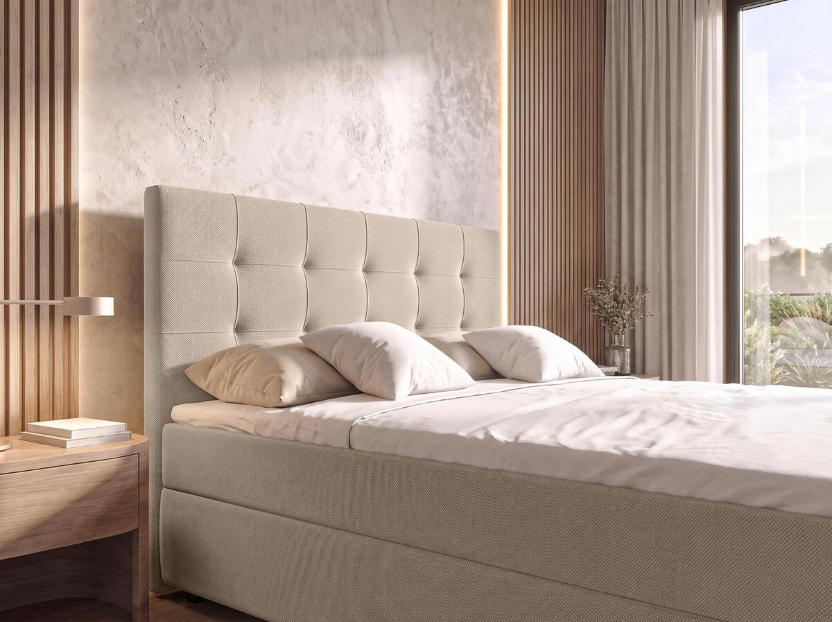 BOXBETT SAKARYA 140x200 cm mit Bettkasten und Matratze - Creme + TOPPER - Creme/Schwarz, Holz/Holzwerkstoff (140/200cm) - AX Living