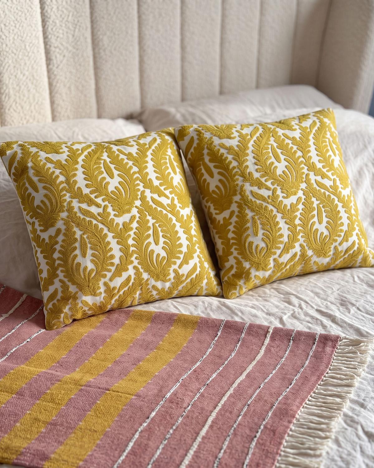 DEKOKISSEN 2er-Set Senfgelb 45/45 cm Primula - Dunkelgelb, Naturmaterialien/Textil (45/45cm) - Beliani