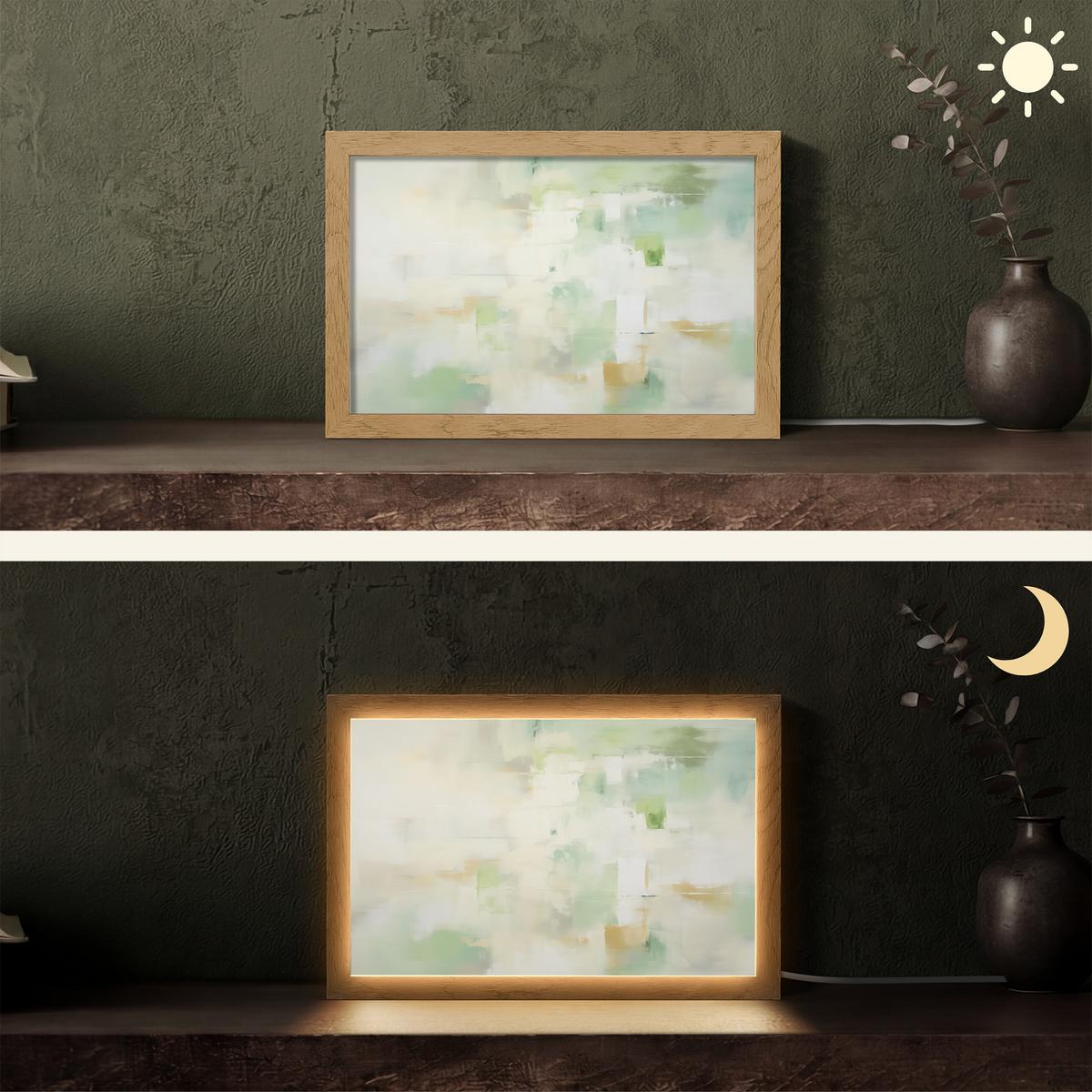 TISCHLEUCHTE Abstrakt - Kunst - Weiß - Grün - Modern 30x20 cm - Blau, Holzwerkstoff (8/30/20cm) - OnlyWow