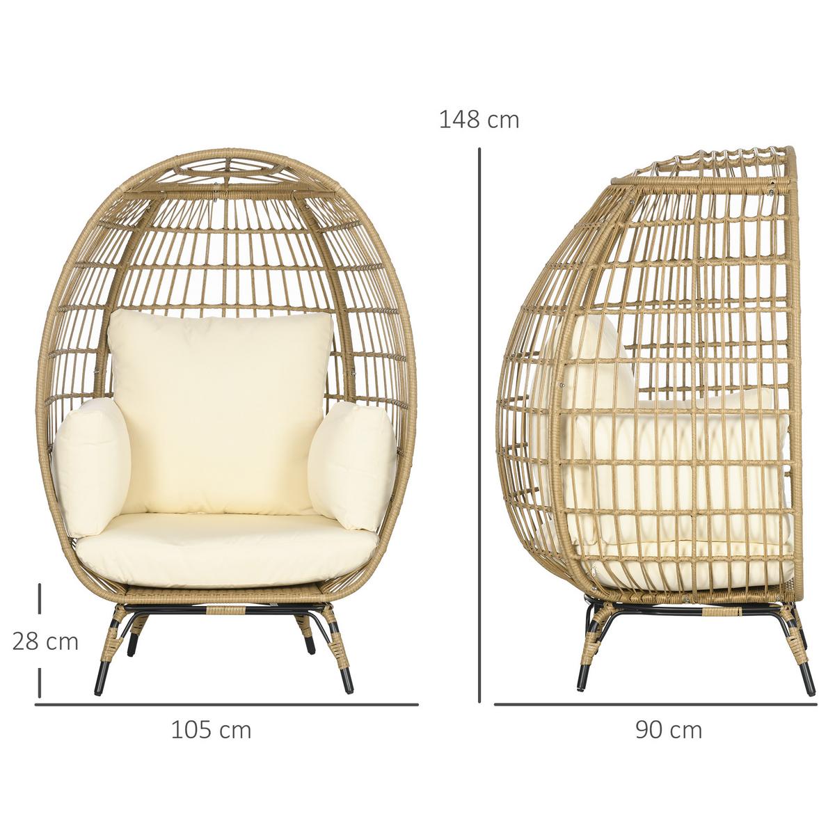 RATTANSESSEL in Korbform, für Balkon, Terrasse, Metall, Khaki, 105 x 90 x 148 cm - Beige, Kunststoff (90/148/105cm) - Outsunny