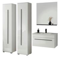 BADMÖBEL-SET weiß Hochglanz schwarz, Badkombination MIT Waschbecken, 190 x 200 cm - Weiß Hochglanz/Schwarz, Holzwerkstoff/Kunststoff (190/200/45cm) - Furn.Design