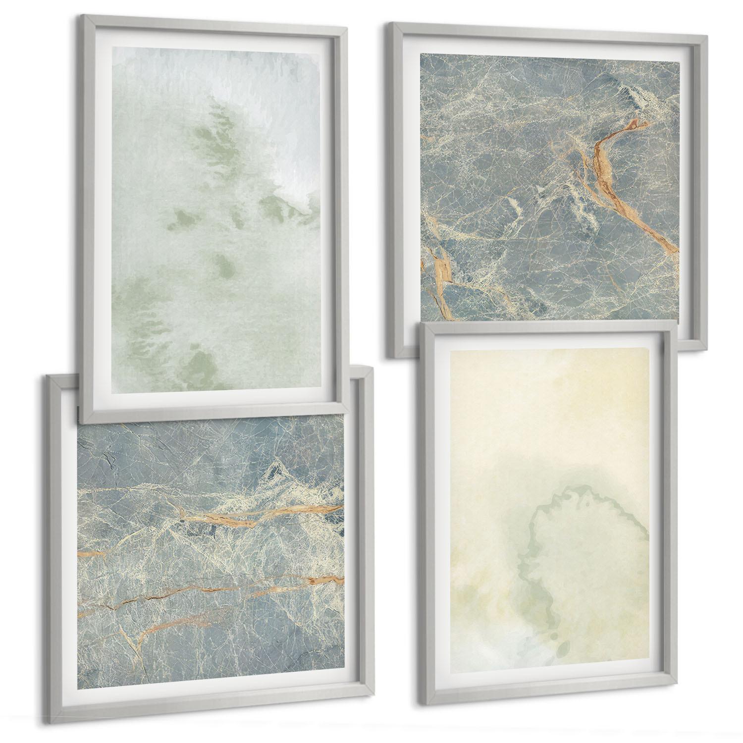 BILDER SET 4er Set - 50x50 cm & 40x60 cm Silberner Rahmen - Pastellfarben auf Aquarellleinwand - Silberfarben, Kunststoff (50/50cm) - TULUP