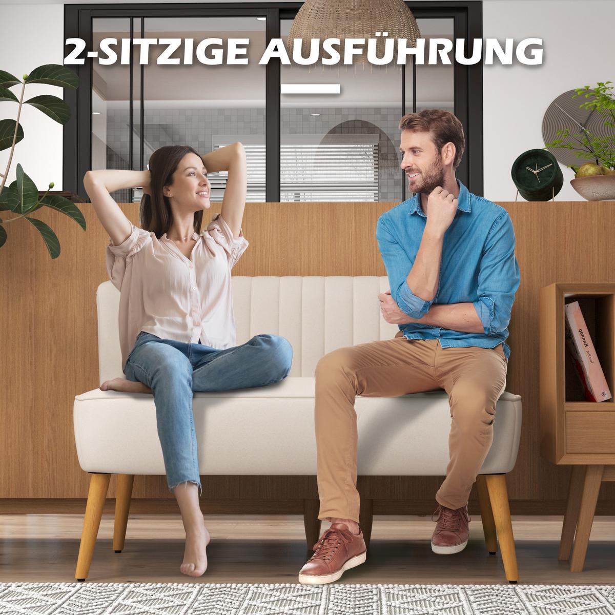 SOFA Polyester Cremeweiß - Dunkelgrau/Creme, Holz/Textil (56.5/77/117cm) - HOMCOM