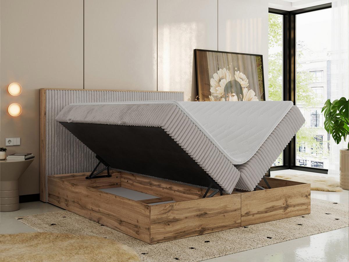 BOXBETT WOOD CLASSIC 160/200 - Hellgrau Cord - H4 - Hellgrau, Textil (160/200cm) - MKS