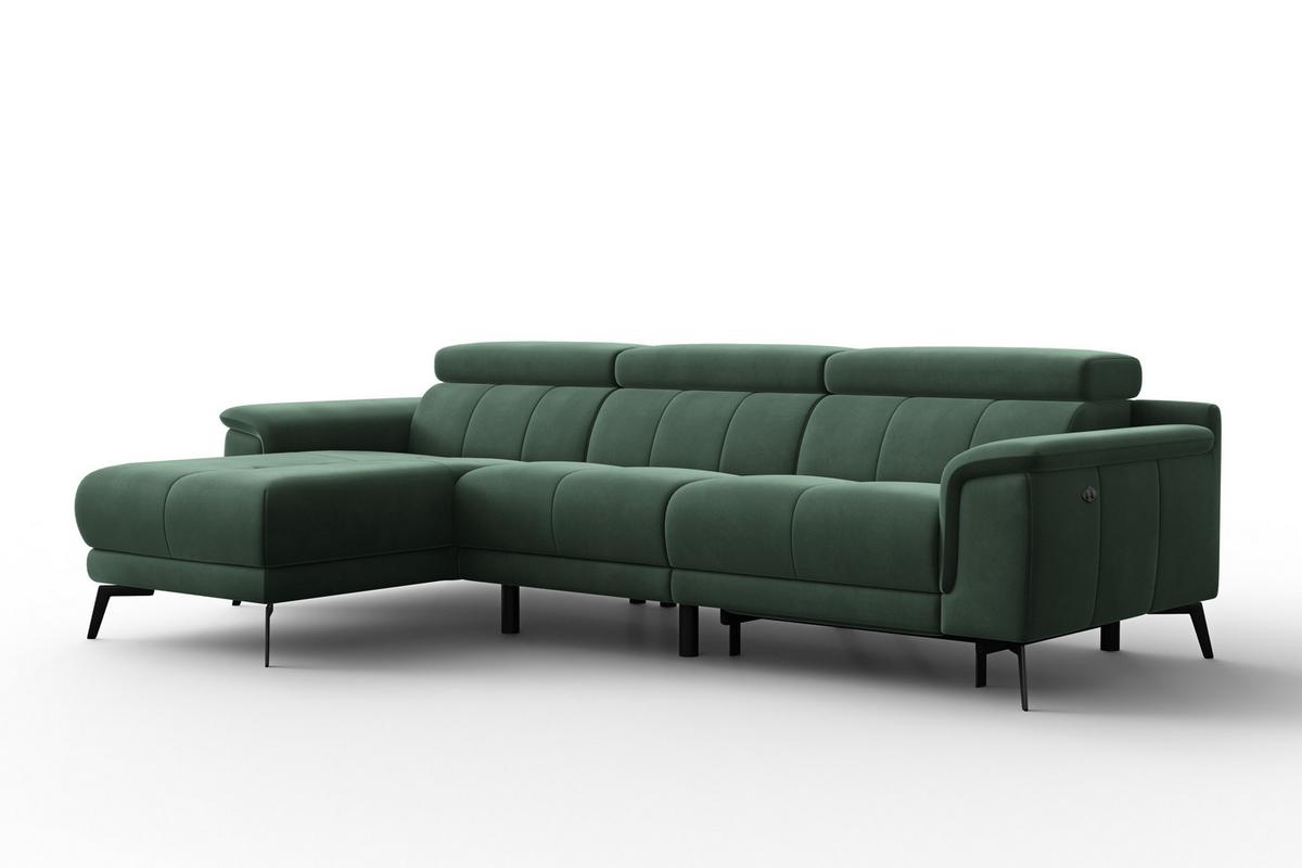ECKSOFA FIERO 4-Sitzer LINKS, Grüner Veloursstoff - Schwarz/Grün, Holz/Textil (288/170cm) - Courtois Laville