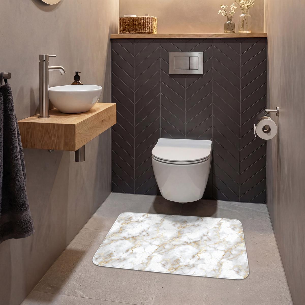 WC-VORLEGER Goldene Adern - Marmor - Weiß Toilettenteppich 80x50 cm - Weiß, Textil (80/1cm) - OnlyWow
