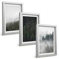BILDER SET 3er Set - 20x30 cm Silberner Rahmen - Grüne Wälder Nebel Natur - Silberfarben, Kunststoff (20/30cm) - TULUP