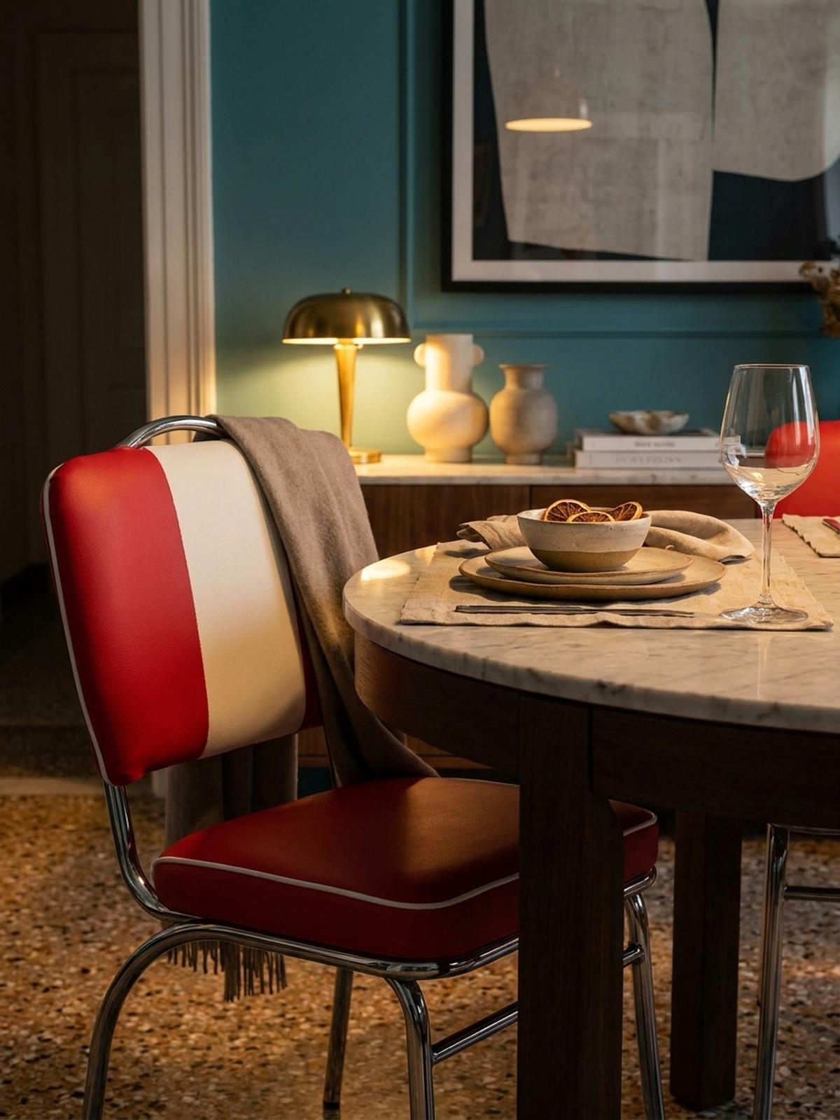 ESSZIMMERSTUHL Kunstleder mit Metallgestell Retro 50-er Jahre gepolstert, Rot 47x45x90 cm - Rot/Silberfarben, Kunststoff/Textil (47/90/45cm) - KADIMA DESIGN