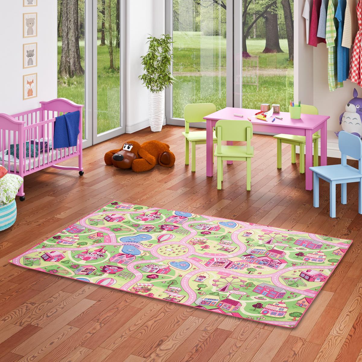 KINDER SPIEL STRASSENTEPPICH - Rosa, Textil (160/200cm) - Snapstyle