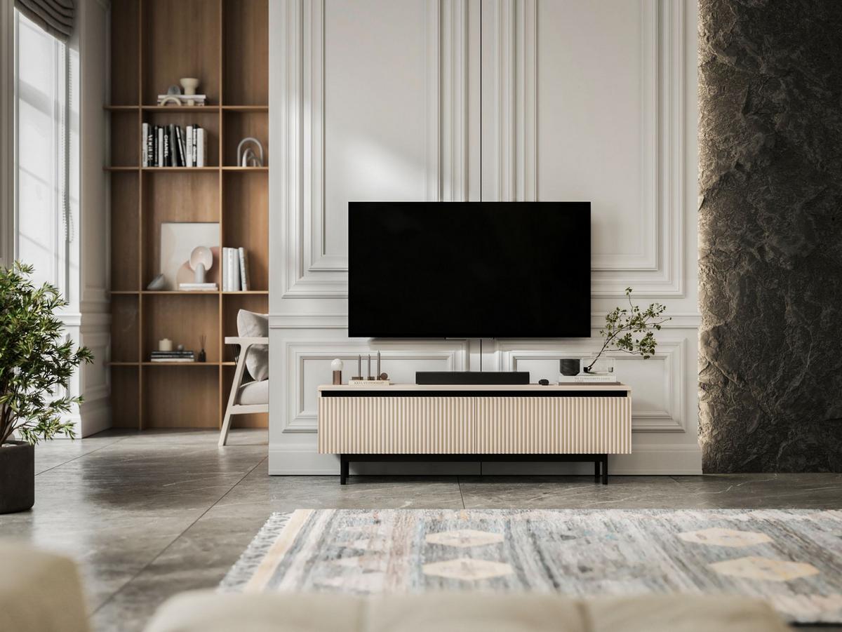 TV-SCHRANK Selene Kaschmir Matt mit Metallrahmen 140 cm - Kaschmir/Schwarz, Holzwerkstoff (140/44/35cm) - Meble Lindner