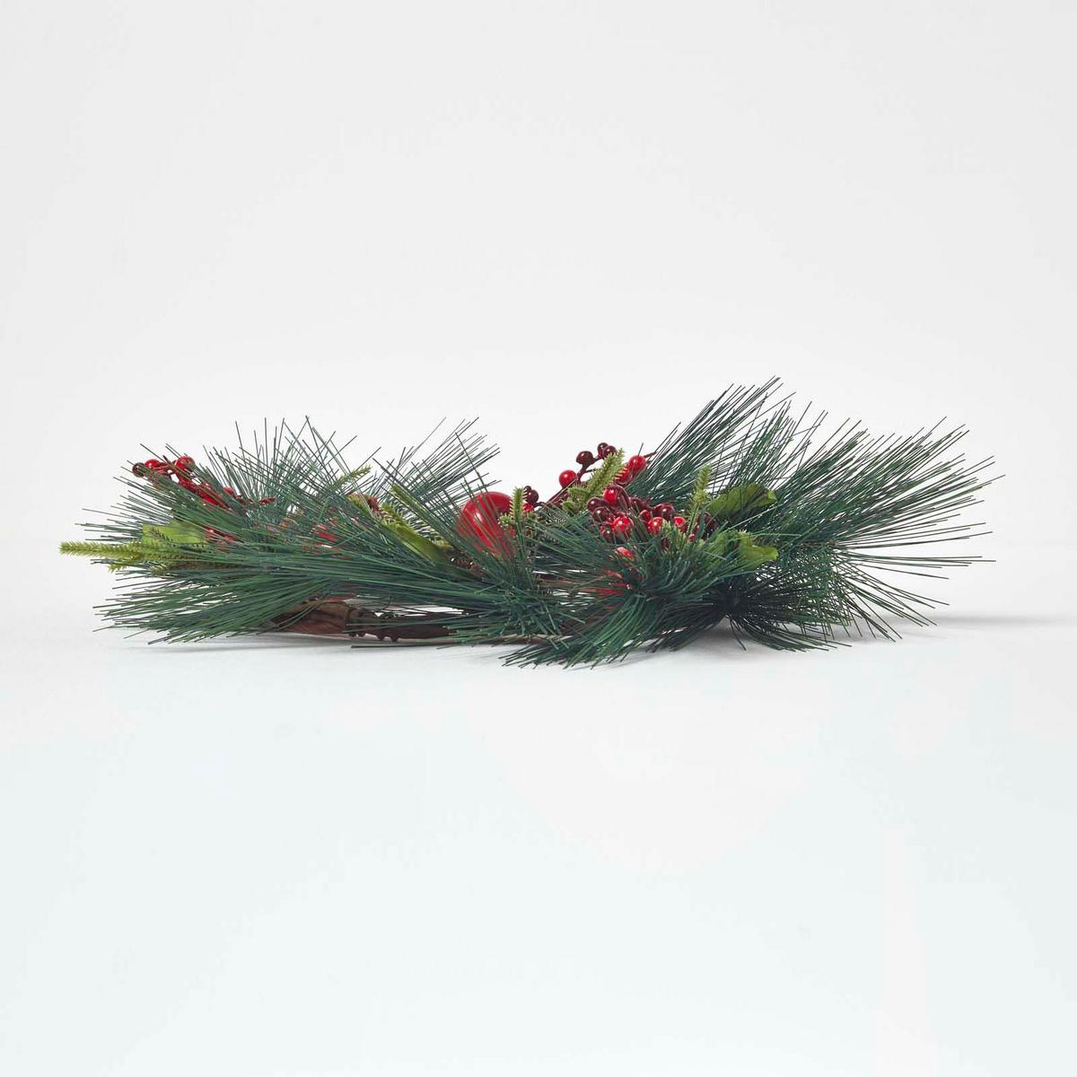 WEIHNACHTSKRANZ Äpfel & Zapfen, 50 cm - Grün, Kunststoff (15/50/50cm) - Homescapes