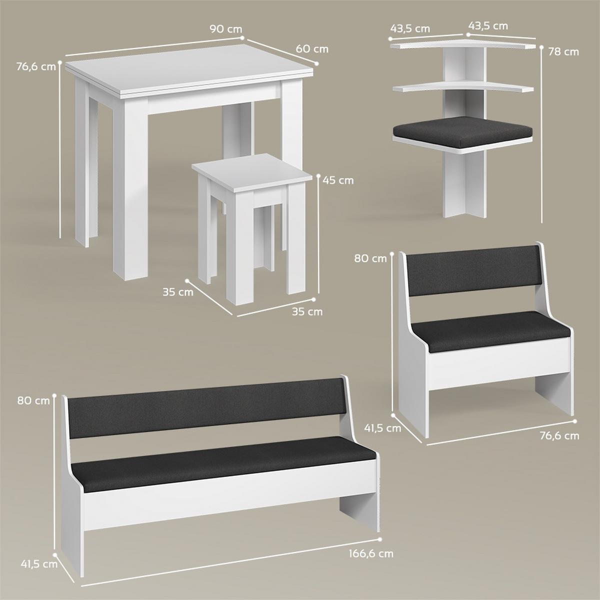 ECKBANKGRUPPE Tiberio Weiß 210 x 120 cm mit Tisch - Weiß, Holzwerkstoff (210/80/120cm) - Livinity®