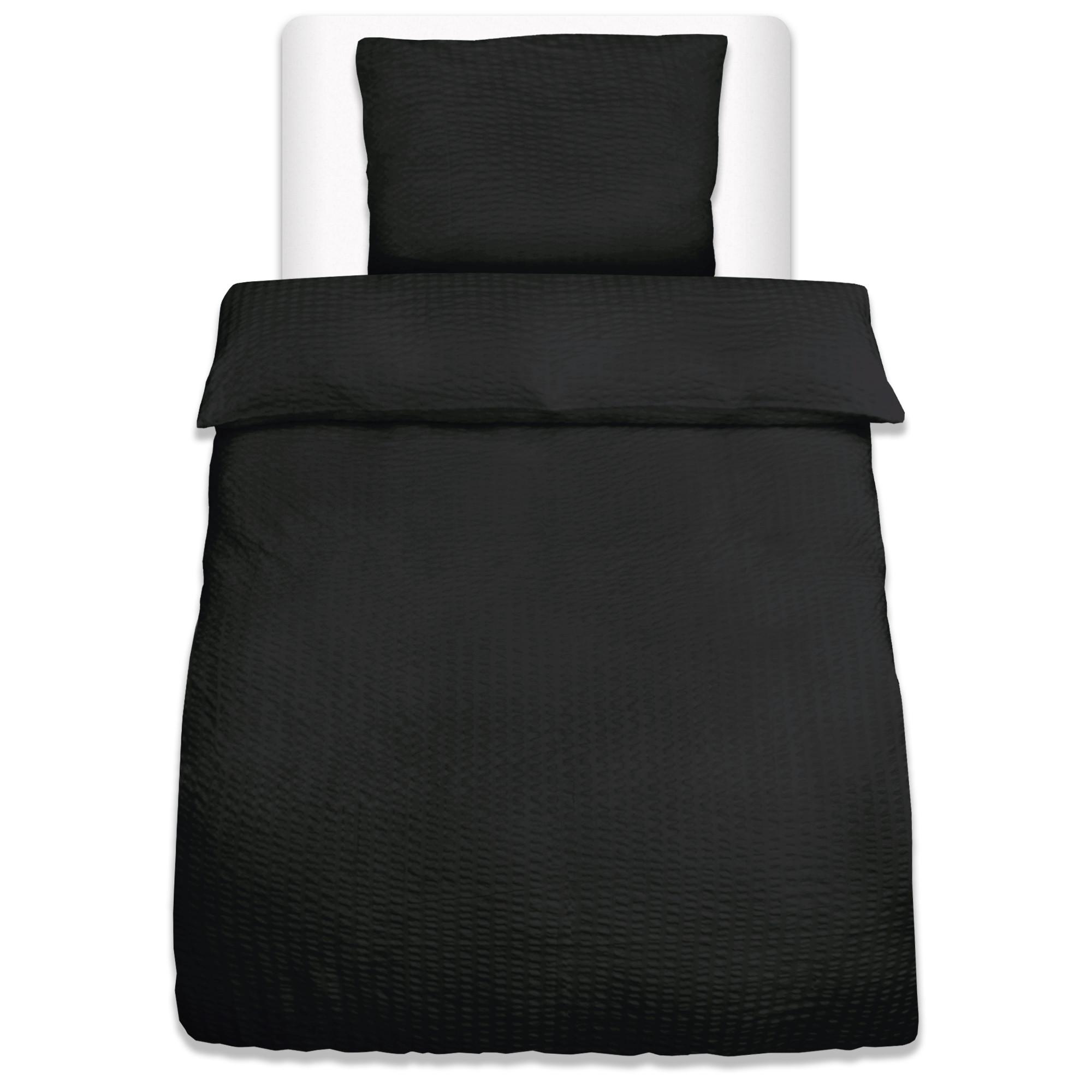 BETTBEZUG Meline 135x200cm + Kissenbezug 80x80cm Schwarz Seersucker (2tlg) - Schwarz, Textil (135/200cm) - Beautissu 