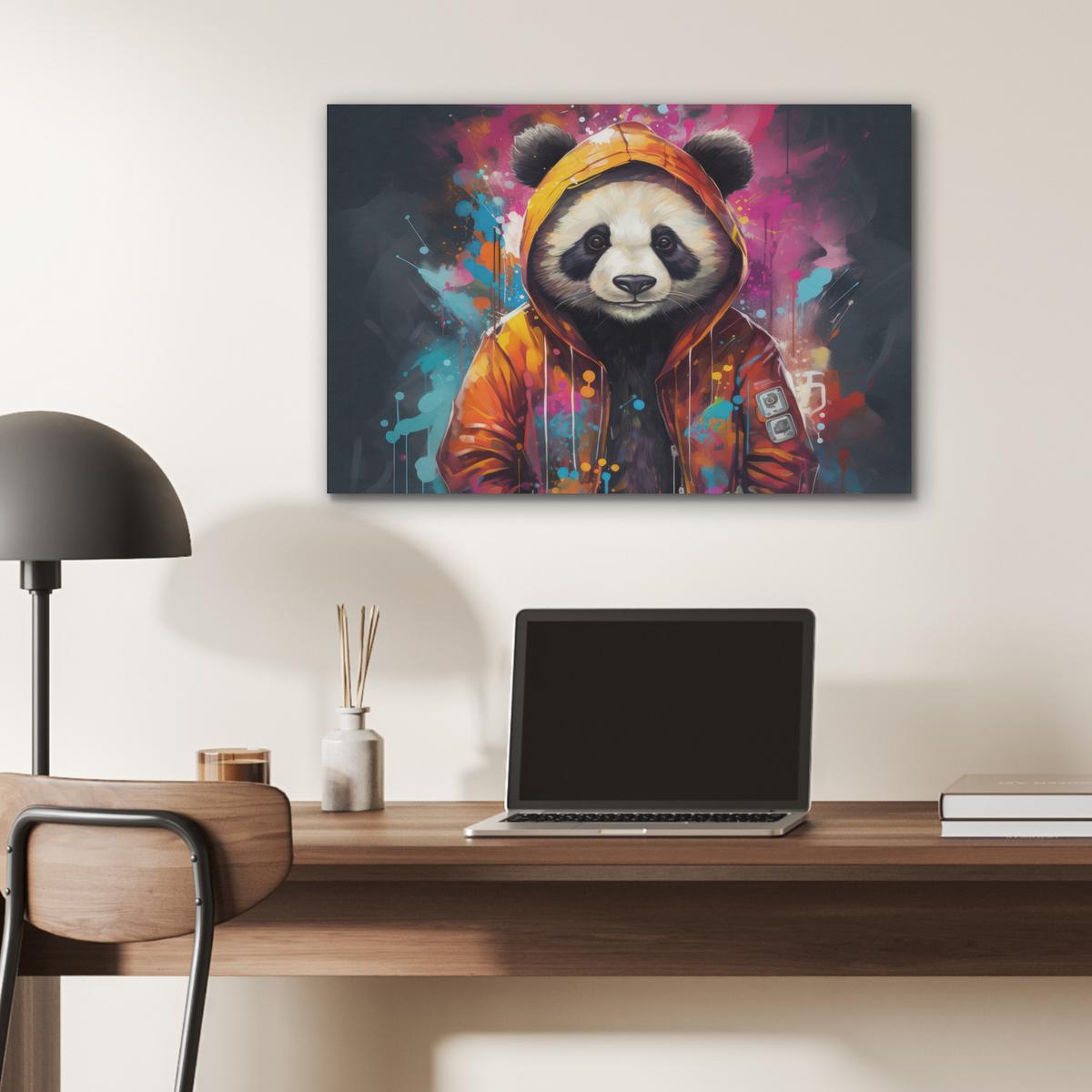 AKUSTIKBILD Panda - Jacke - Graffiti - Orange Wanddeko 70x50 cm - Orange, Kunststoff (70/50/0.9cm) - MuchoWow