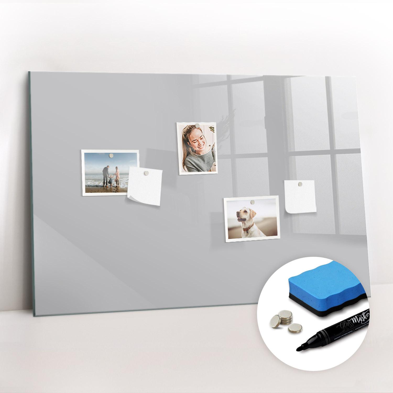 MAGNETTAFEL 90x60 Hellgrau schwarzer Marker - Hellgrau, Glas (90/0.4/60cm) - TULUP