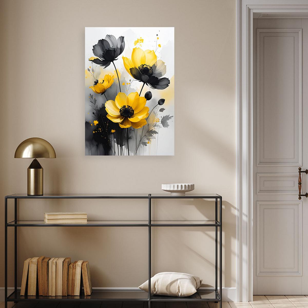 WANDBILD, Graue gelbe Blumen Natur - Gelb, Textil (40/60cm) - Feeby