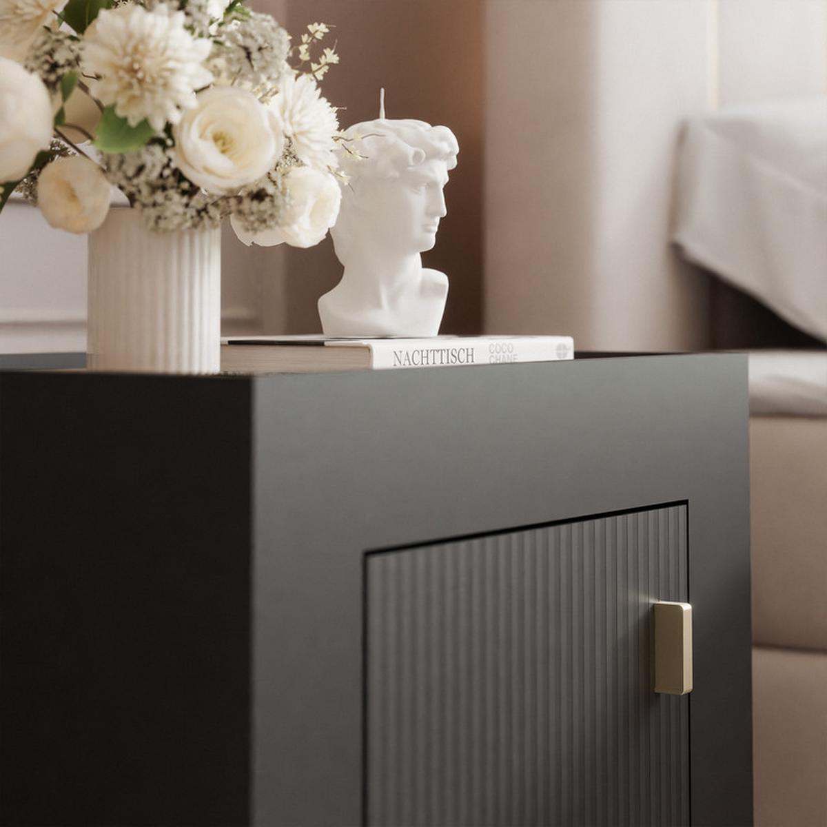 NACHTSCHRANK AVENA 48/36/47 cm Schwarz/Eiche - Schwarz, Holzwerkstoff/Kunststoff (48/47/36cm) - Idohome