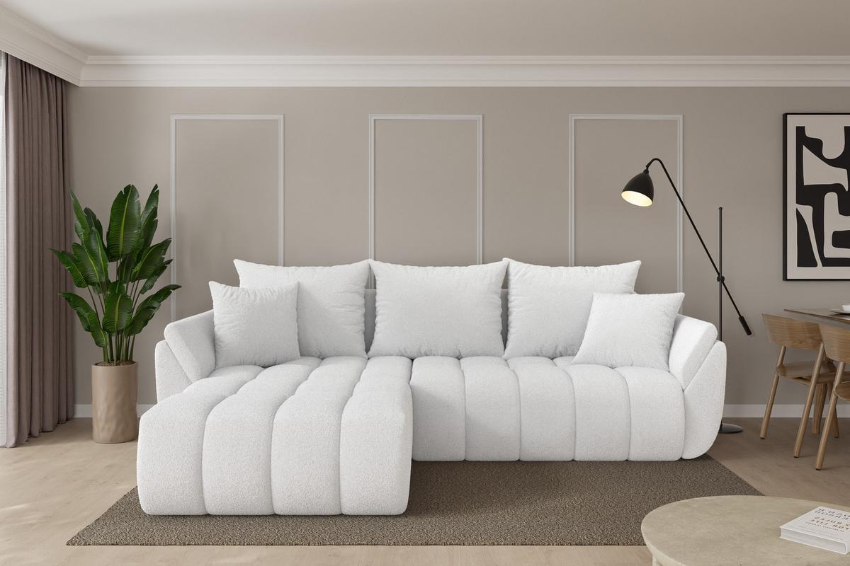ECKSOFA mit Schlaffunktion Ottomane Links TOKO-L-v1 277x194x86 Weiß Bouclé - Schwarz/Weiß, Holzwerkstoff/Kunststoff (277/194cm) - ALTDECOR
