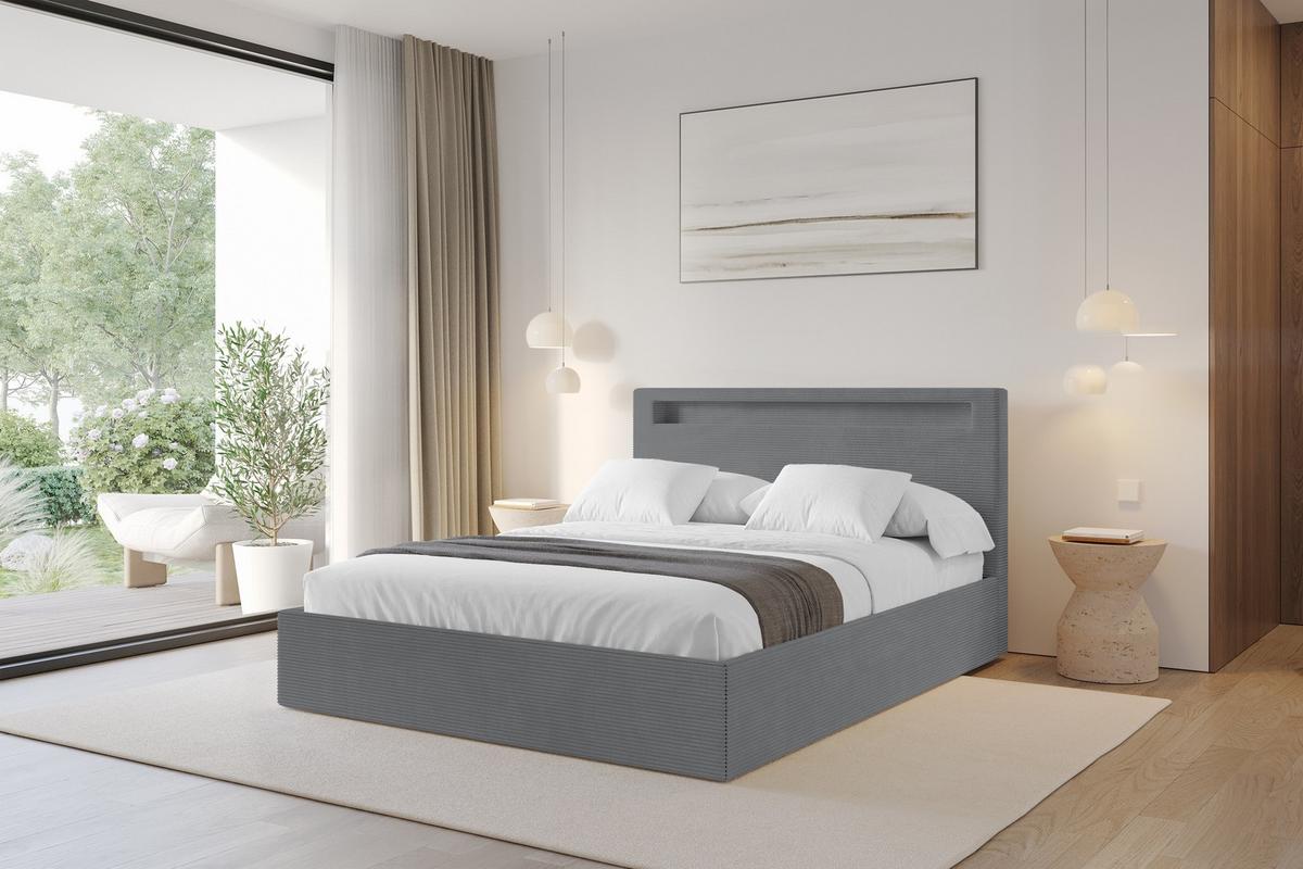 POLSTERBETT mit Bettkasten und Lattenrost, Bett mit Matratze H3/H4 - GOLA 160x200 Dunkelgrau - Anthrazit, Holzwerkstoff/Textil (160/200cm) - ALTDECOR