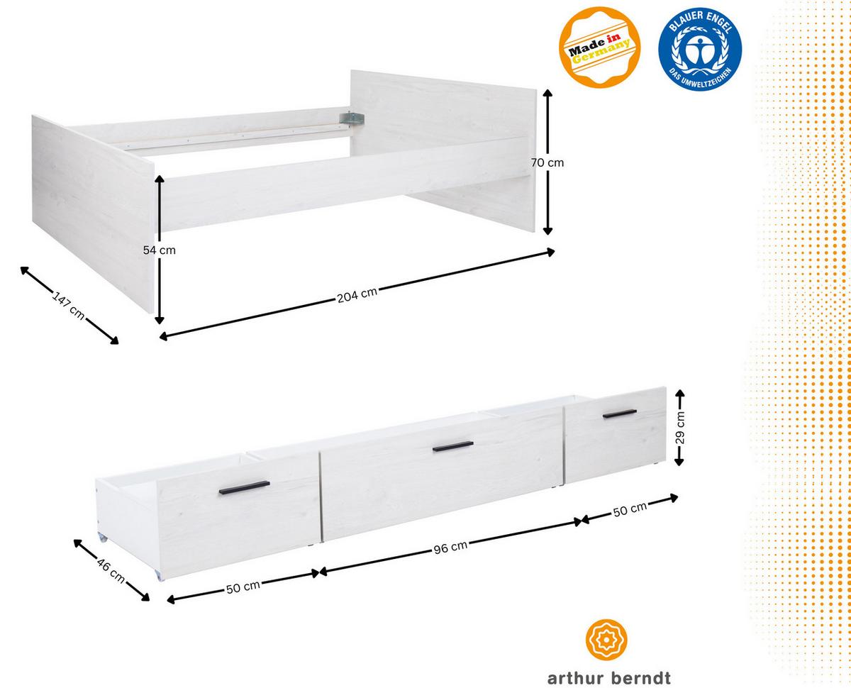 JUGENDBETT Mathea - Eichefarben, Holzwerkstoff/Metall (140/200cm) - arthur berndt