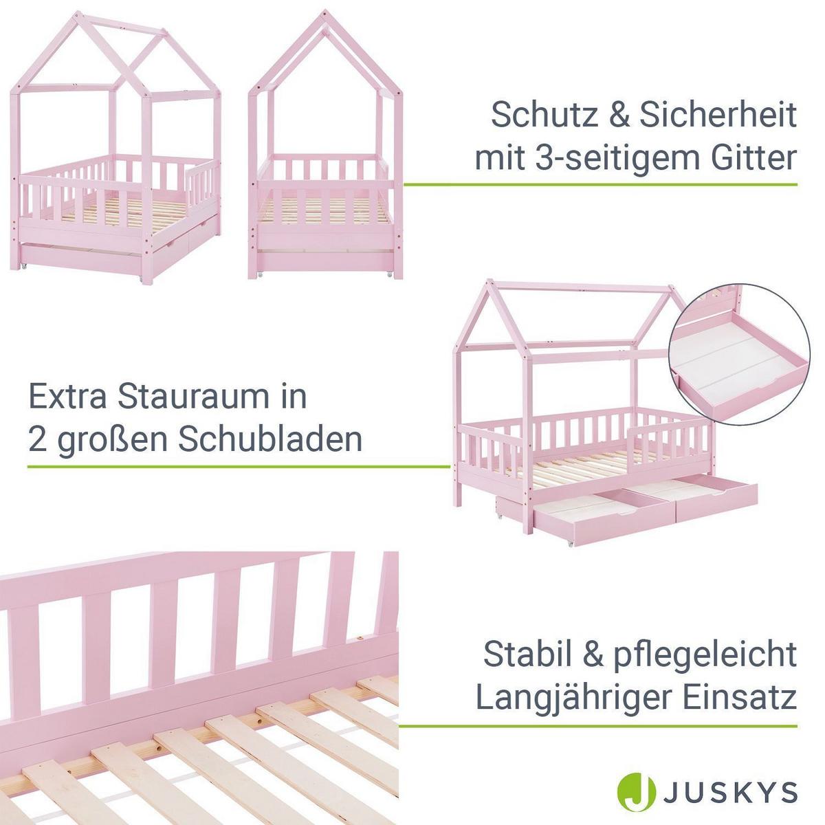 KINDERBETT Marli mit Matratze und Bettkasten rosa 90x200 cm - Rosa, Holz (90/200cm) - Juskys