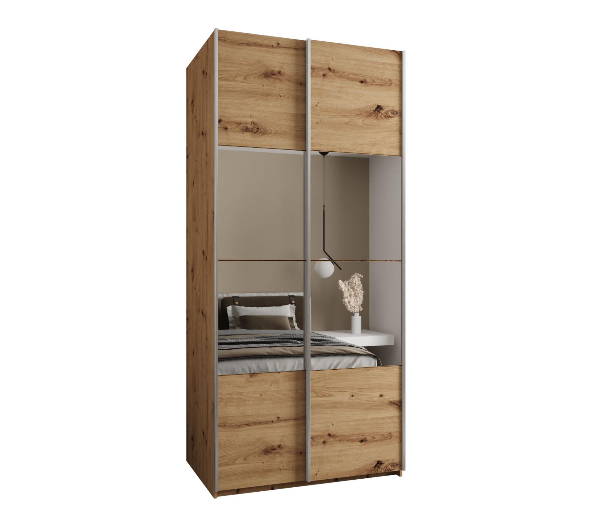 SCHWEBETÜRENSCHRANK 245,5/100/64 2-türig - Silberfarben/Eiche Artisan, Holz/Metall (100/245/64cm) - Abiks Möbel
