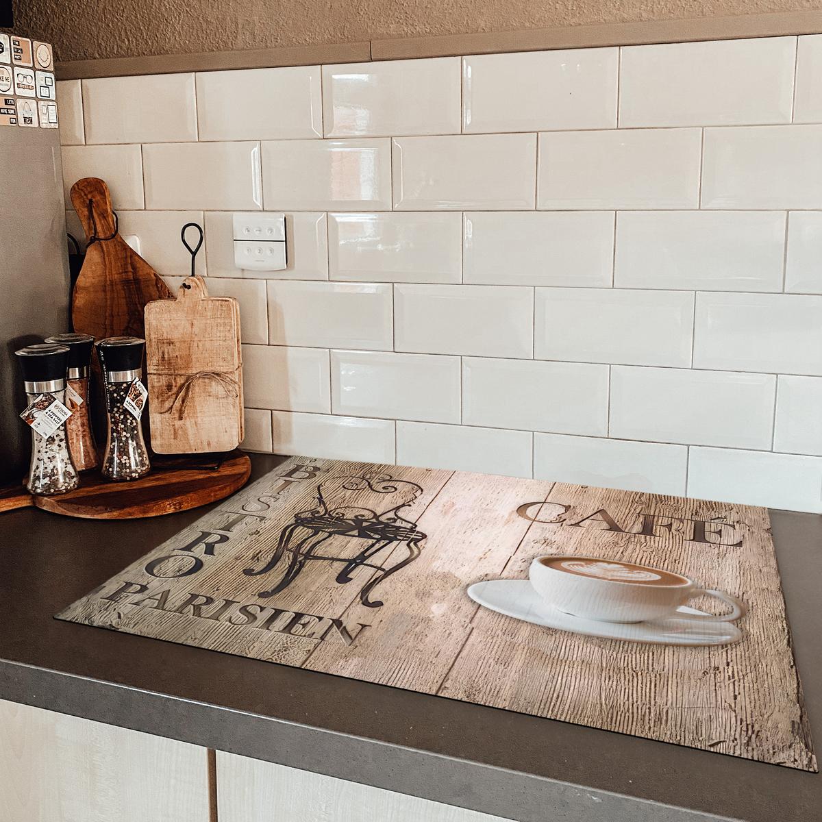 HERDABDECKPLATTE Bistro Parisien - Café - Kaffee - Jahrgang Herdabdeckung Induktionsfeld 75x52 cm - Cappuccino, Kunststoff (75/52/0.2cm) - MuchoWow