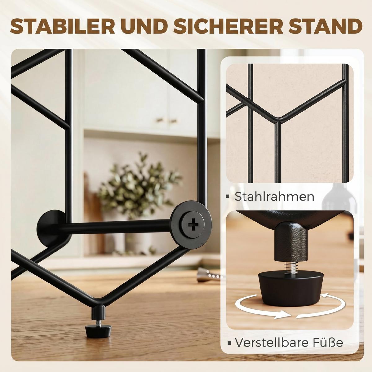 WEINREGAL Metall Schwarz - Schwarz, Metall (15.5/31/43cm) - HOMCOM