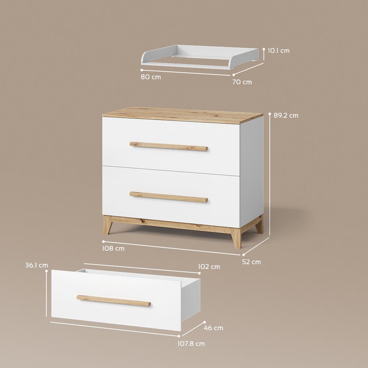 WICKELKOMMODE Mailo Weiß/Artisan mit 2 Schubladen - Weiß/Eiche Artisan, Holzwerkstoff (108/98/70cm) - Livinity®